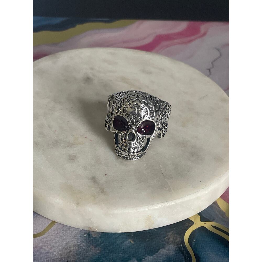 mens  biker gothic skull wedding band style ring adjustable